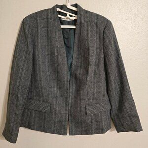 Kasper Jacket Womens Size 12 Gray /Green Long Sleeves Open Blazer Plaid - 1 hook